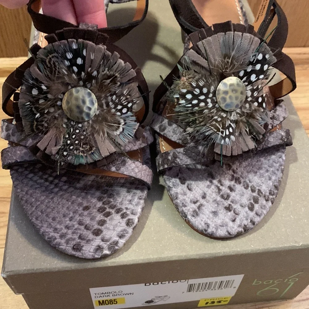 New with box Bacio 61 Tombolo 8-1/2 snakeskin leather criss cross ankle sandals